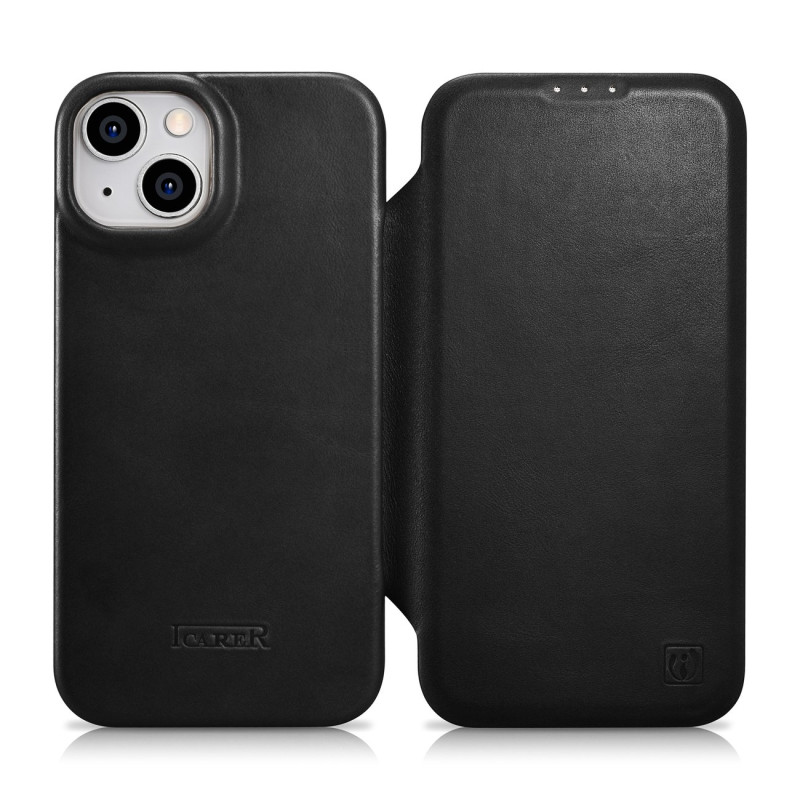 
„iPhone 14 Plus“ magnetinis atverčiamas dėklas „MagSafe CE Oil Wax Premium Leather Black“.
