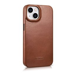 
„iPhone 14 Plus“ magnetinis atverčiamas odinis dėklas „MagSafe CE Oil Wax Premium Leather Brown“.

