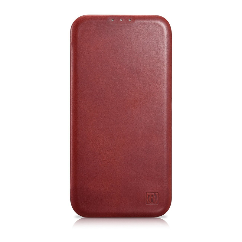 „iPhone 14 Pro Max“ odinis dėklas su apverčiamu magnetiniu „MagSafe CE“ alyvos vašku „Premium Leather Burgundy“