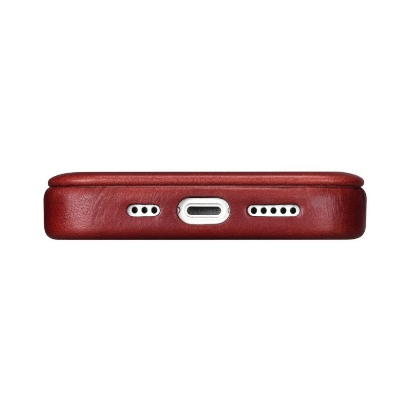 „iPhone 14 Pro Max“ odinis dėklas su apverčiamu magnetiniu „MagSafe CE“ alyvos vašku „Premium Leather Burgundy“