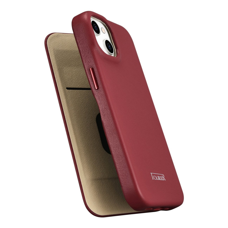 iPhone 14 odinis dėklas su magnetiniu atvartu MagSafe CE Premium Leather bordo spalvos