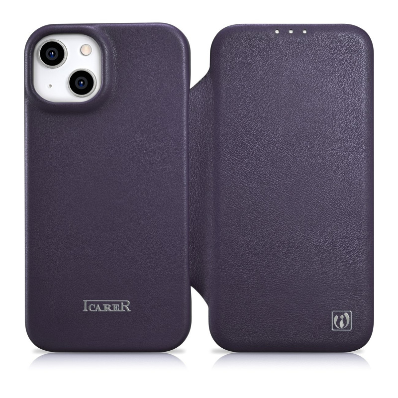 
Odinis dėklas iPhone 14 su magnetiniu atvartu MagSafe CE Premium Leather violetinė
