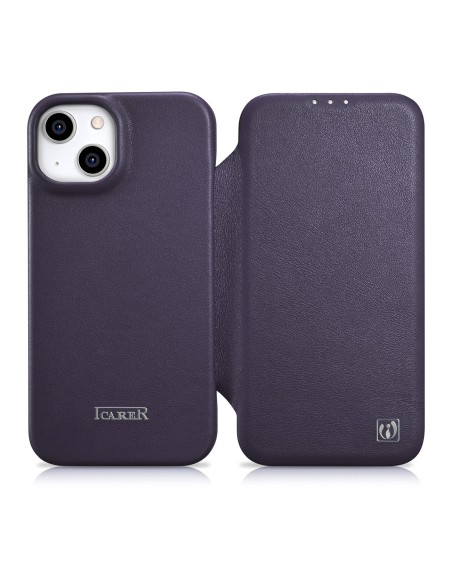 
Odinis dėklas iPhone 14 su magnetiniu atvartu MagSafe CE Premium Leather violetinė
