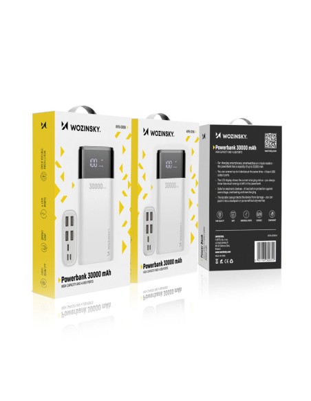 Powerbank 30000mAh Li-Po 4 x USB su LCD ekranu 2 A baltas