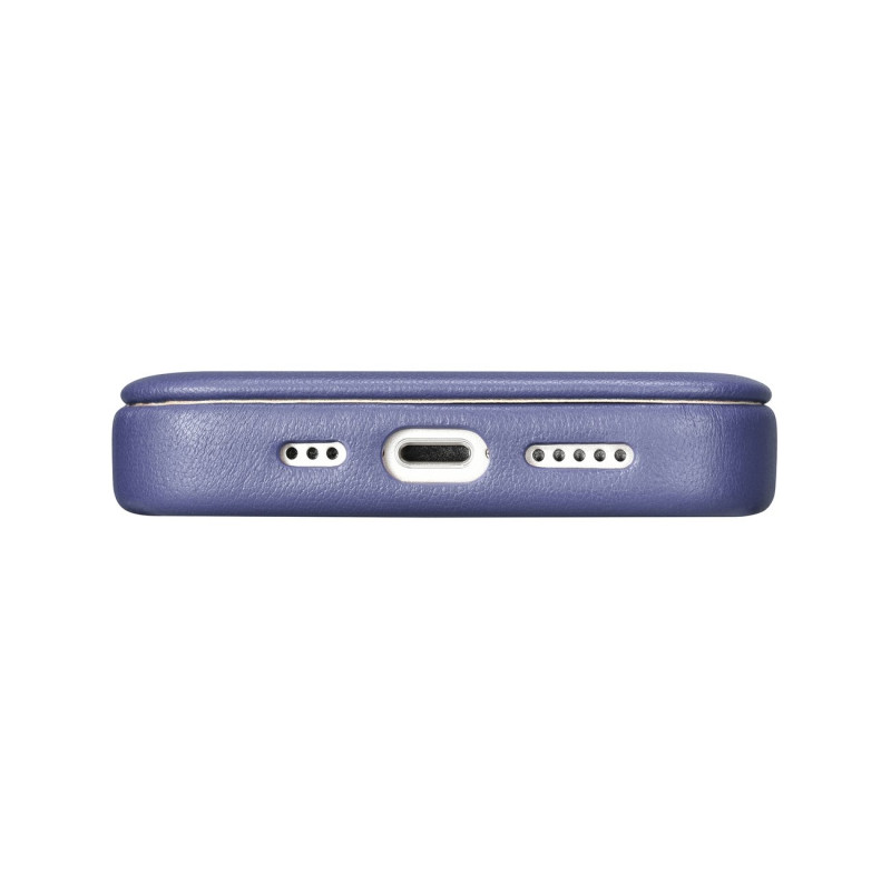 Odinis iPhone 14 dėklas su magnetiniu atvartu MagSafe CE Premium Leather šviesiai violetinis