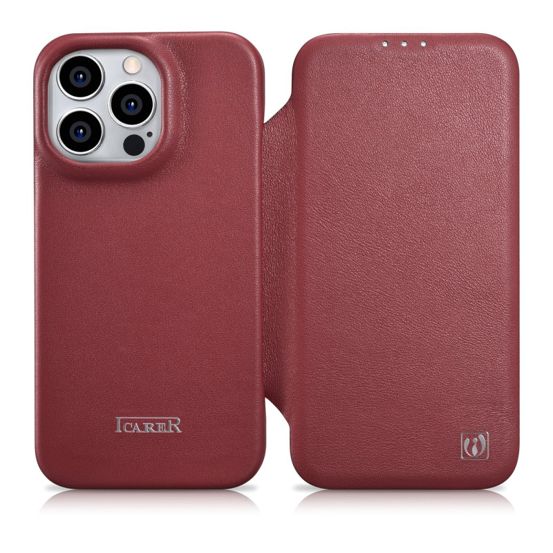 
Odinis dėklas iPhone 14 Pro su magnetiniu atvartu MagSafe CE Premium Leather bordo spalvos
