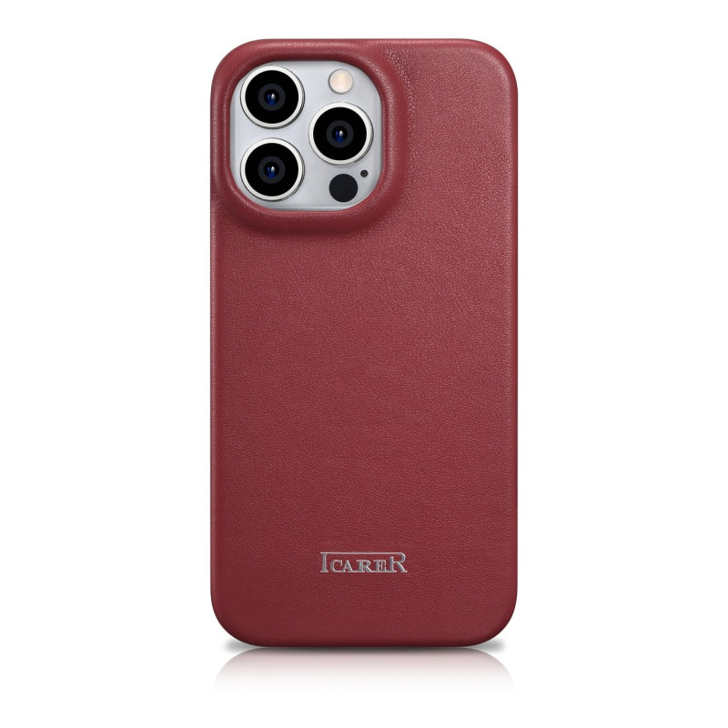 Odinis dėklas iPhone 14 Pro su magnetiniu atvartu MagSafe CE Premium Leather bordo spalvos