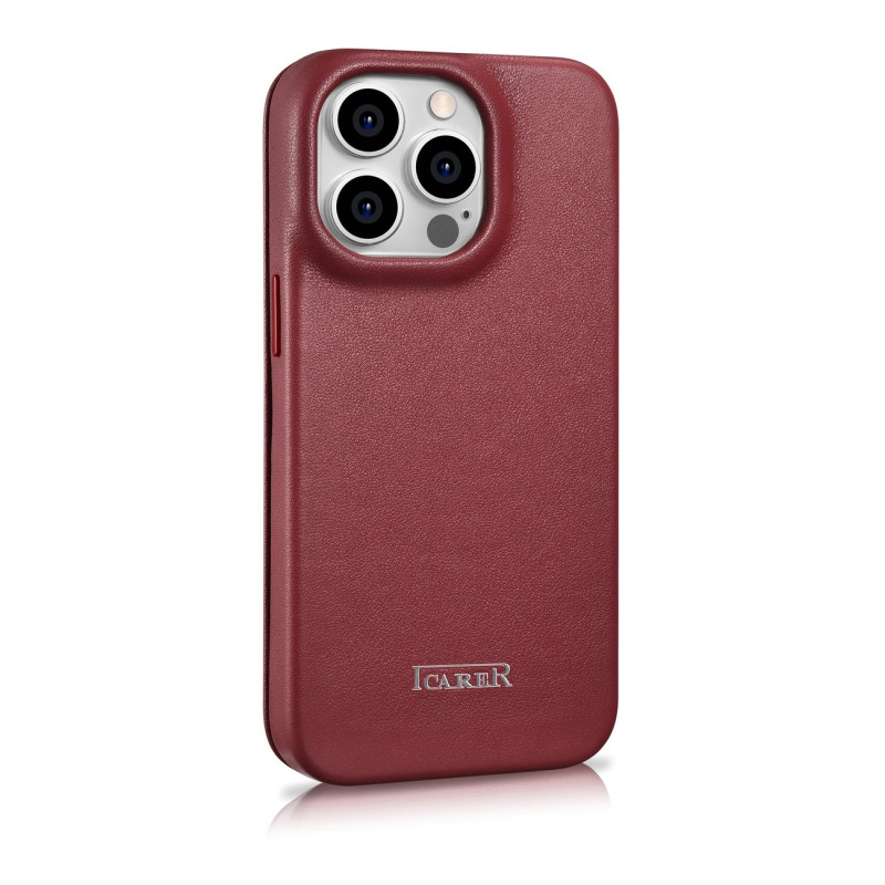 Odinis dėklas iPhone 14 Pro su magnetiniu atvartu MagSafe CE Premium Leather bordo spalvos
