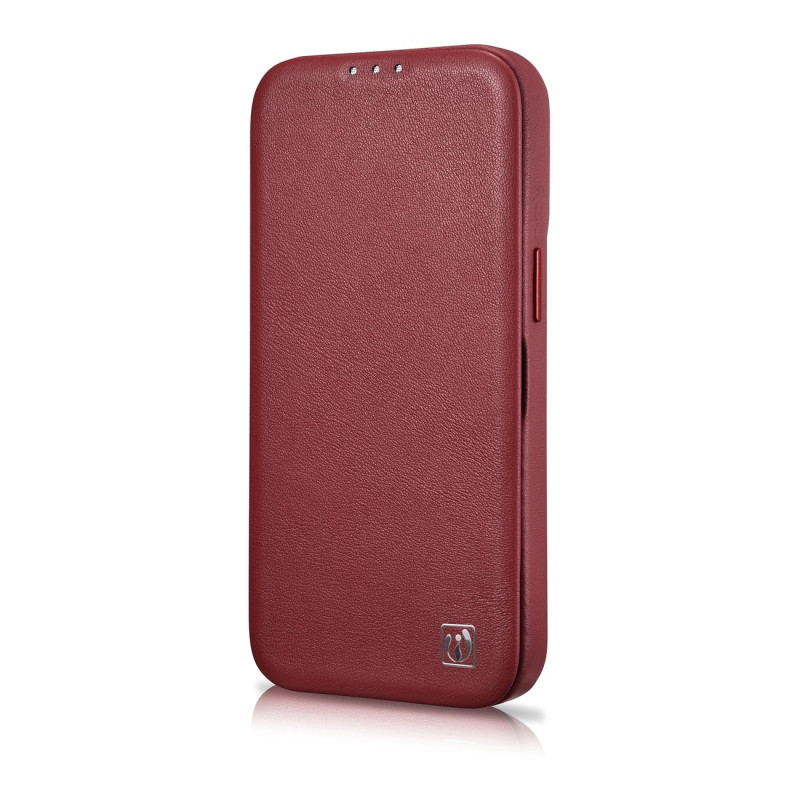 Odinis dėklas iPhone 14 Pro su magnetiniu atvartu MagSafe CE Premium Leather bordo spalvos