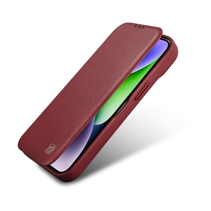 Odinis dėklas iPhone 14 Pro su magnetiniu atvartu MagSafe CE Premium Leather bordo spalvos