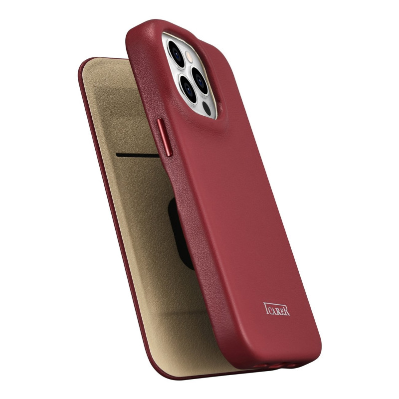Odinis dėklas iPhone 14 Pro su magnetiniu atvartu MagSafe CE Premium Leather bordo spalvos