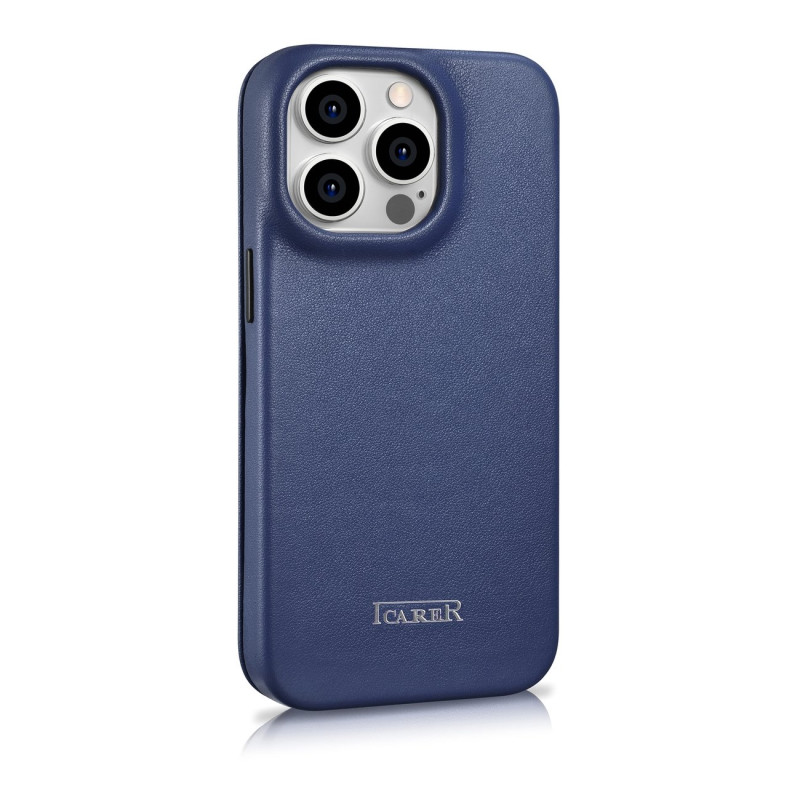 Odinis dėklas iPhone 14 Pro su magnetiniu atvartu MagSafe CE Premium Leather tamsiai mėlynas