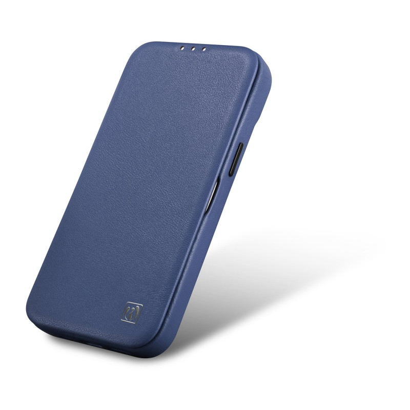 Odinis dėklas iPhone 14 Pro su magnetiniu atvartu MagSafe CE Premium Leather tamsiai mėlynas