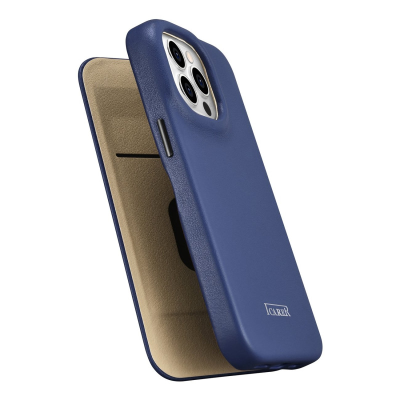 Odinis dėklas iPhone 14 Pro su magnetiniu atvartu MagSafe CE Premium Leather tamsiai mėlynas