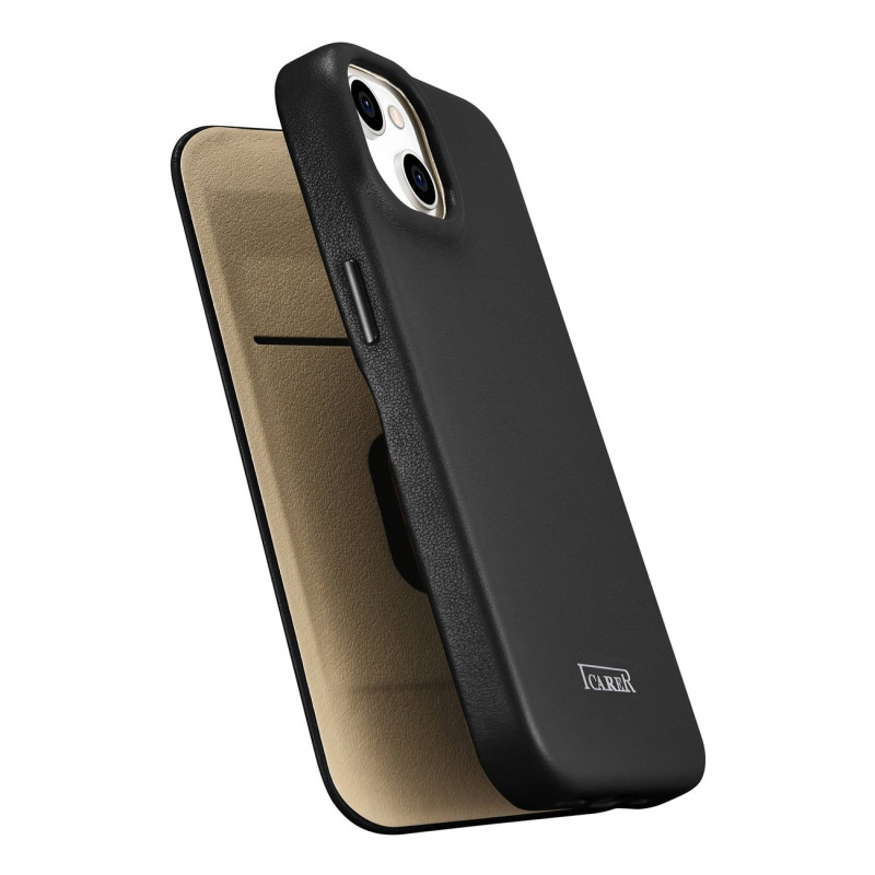 Odinis dėklas iPhone 14 Plus su magnetiniu atvartu MagSafe CE Premium Leather juoda