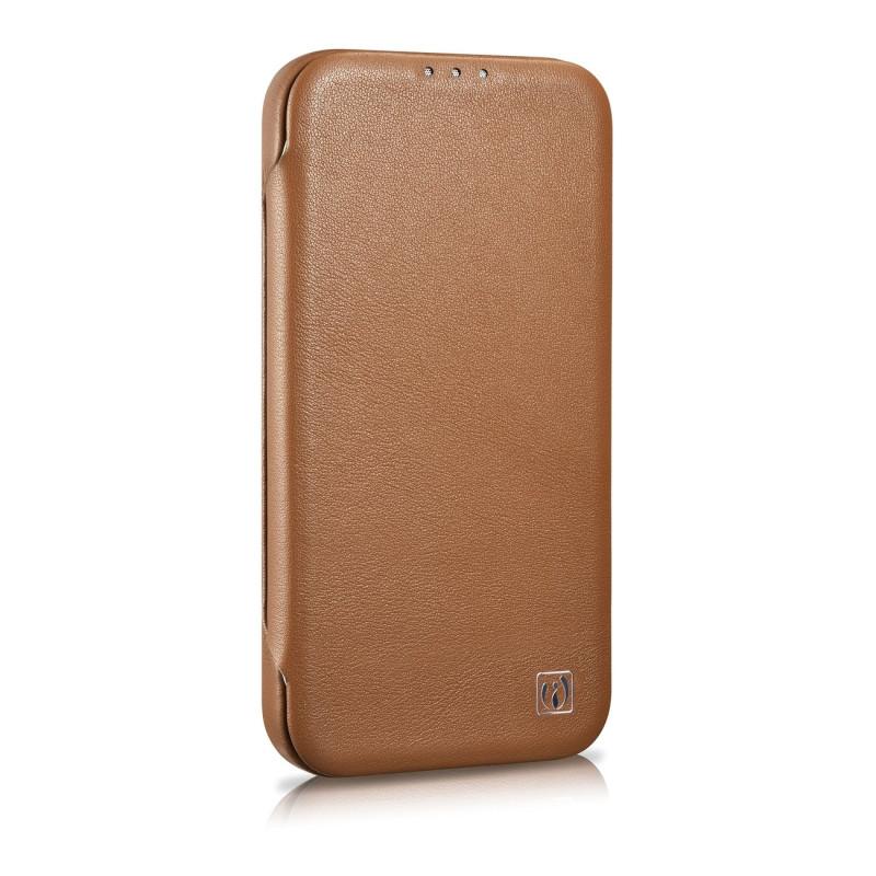 iPhone 14 Plus odinis dėklas su magnetiniu atvartu MagSafe CE Premium Leather šviesiai rudos spalvos