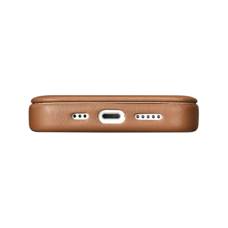 iPhone 14 Plus odinis dėklas su magnetiniu atvartu MagSafe CE Premium Leather šviesiai rudos spalvos