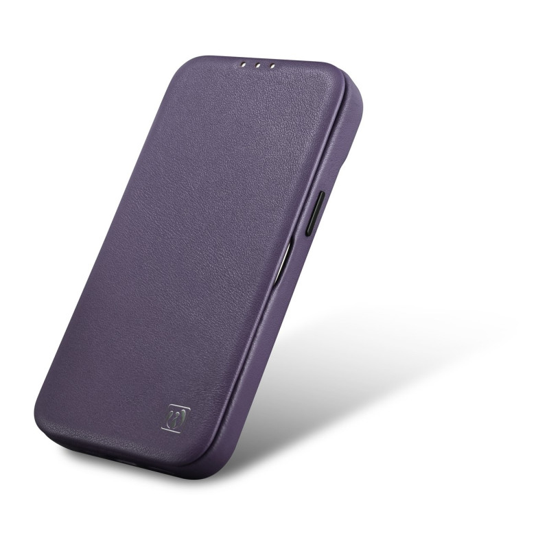 Odinis dėklas iPhone 14 Plus su magnetiniu atvartu MagSafe CE Premium Leather violetinė