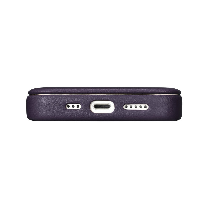 Odinis dėklas iPhone 14 Plus su magnetiniu atvartu MagSafe CE Premium Leather violetinė