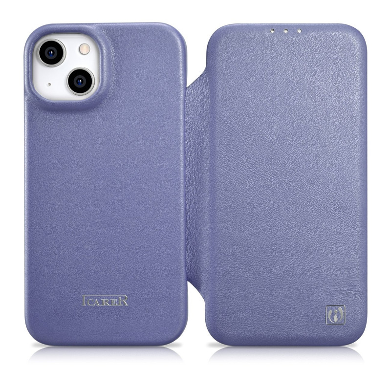 
iPhone 14 Plus magnetinis atverčiamas dėklas MagSafe CE Premium Leather šviesiai violetinis
