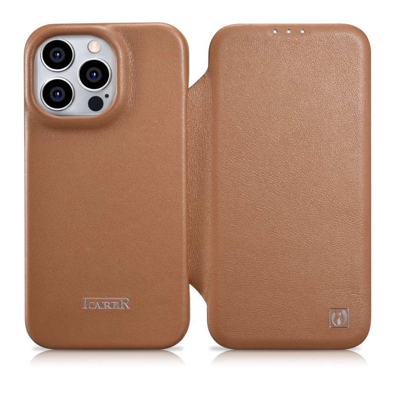 
Odinis dėklas iPhone 14 Pro Max su magnetiniu atvartu MagSafe CE Premium Leather šviesiai rudos spalvos
