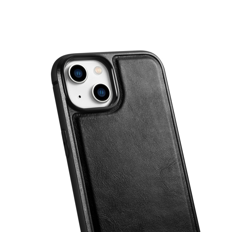 Natūralia oda aptrauktas dėklas skirtas iPhone 14 Plus Leather Oil Wax juodas