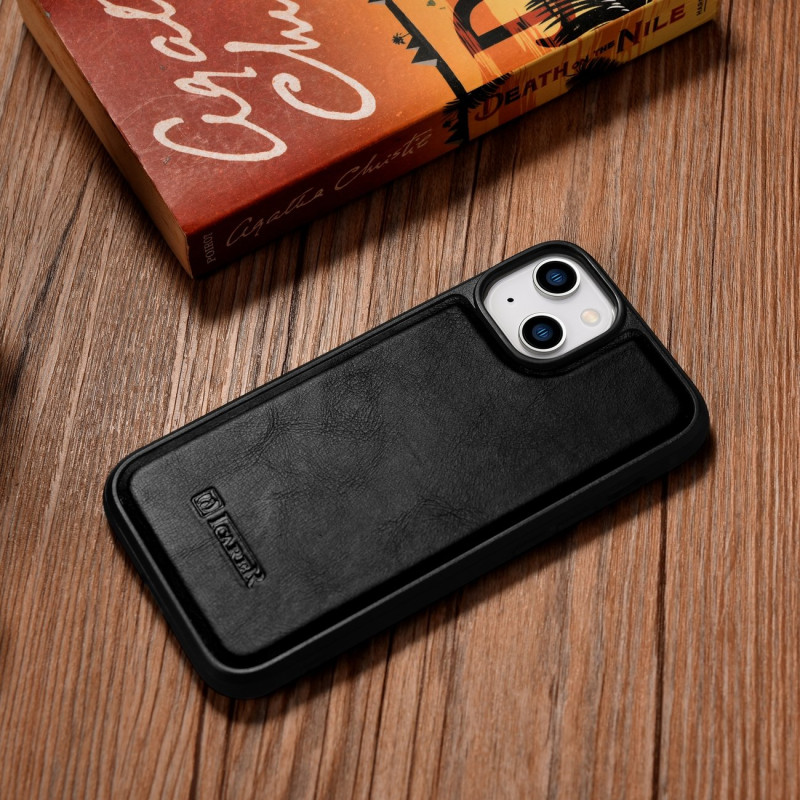 Natūralia oda aptrauktas dėklas skirtas iPhone 14 Plus Leather Oil Wax juodas