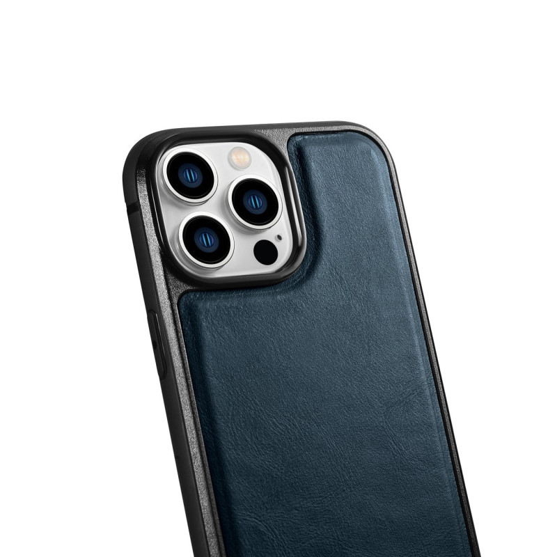 Natūralios odos dėklas skirtas iPhone 14 Pro Max Leather Oil Wax, tamsiai mėlynas