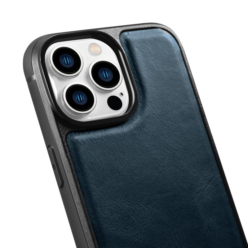 Natūralios odos dėklas skirtas iPhone 14 Pro Max Leather Oil Wax, tamsiai mėlynas