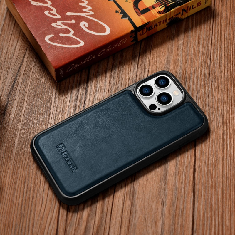 Natūralios odos dėklas skirtas iPhone 14 Pro Max Leather Oil Wax, tamsiai mėlynas