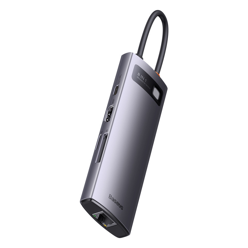 
8 viename HUB adapteris StarJoy USB-C į USB-C PD 3x USB-A HDMI RJ-45 SD TF pilka
