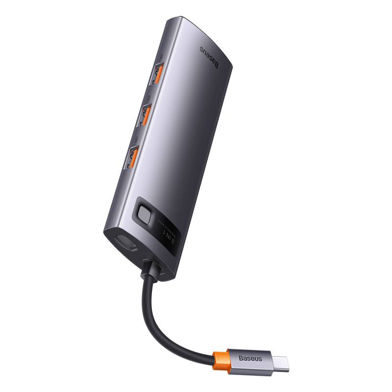 8 viename HUB adapteris StarJoy USB-C į USB-C PD 3x USB-A HDMI RJ-45 SD TF pilka