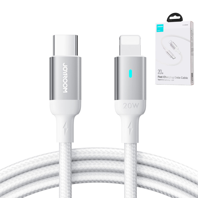 USB-C – žaibo kabelis su LED indikatoriumi 20W A10 Serija 1,2 m baltas