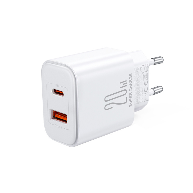 Greitas 20 W USB-C USB-A sieninis įkroviklis + 1 m iPhone Lightning laidas