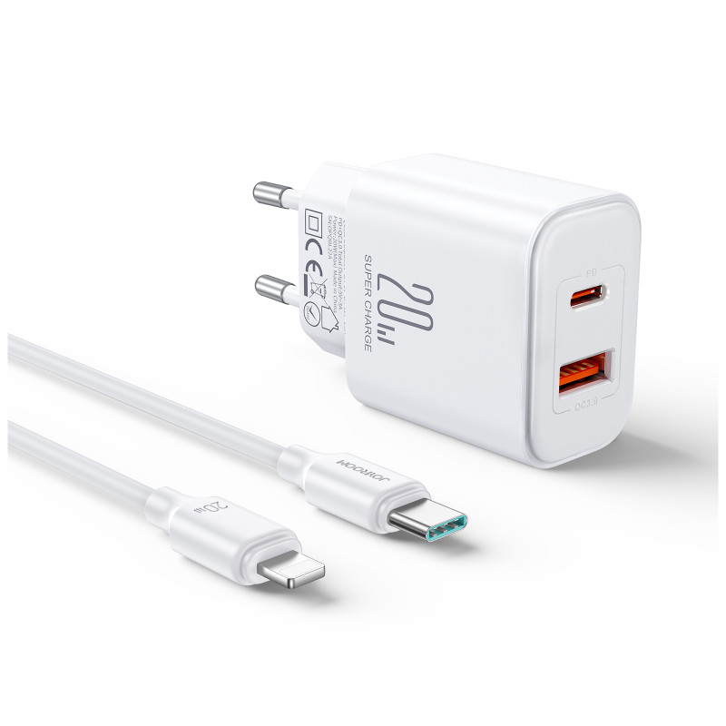 Greitas 20 W USB-C USB-A sieninis įkroviklis + 1 m iPhone Lightning laidas