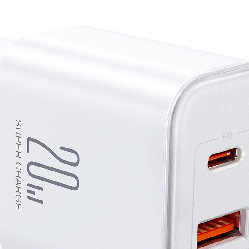 Greitas 20 W USB-C USB-A sieninis įkroviklis + 1 m iPhone Lightning laidas