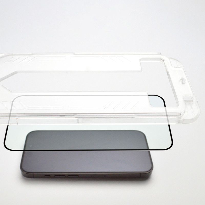 9H grūdintas stiklas su tvirtinimo rėmeliu iPhone 15 Plus Premium Glass, juodas