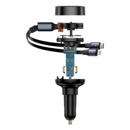 
Automobilinis įkroviklis su USB-A ir ištraukiamu USB-C laidu iPhone 60W, juodas
