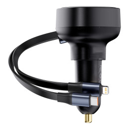 
Automobilinis įkroviklis su USB-A ir ištraukiamu USB-C laidu iPhone 60W, juodas
