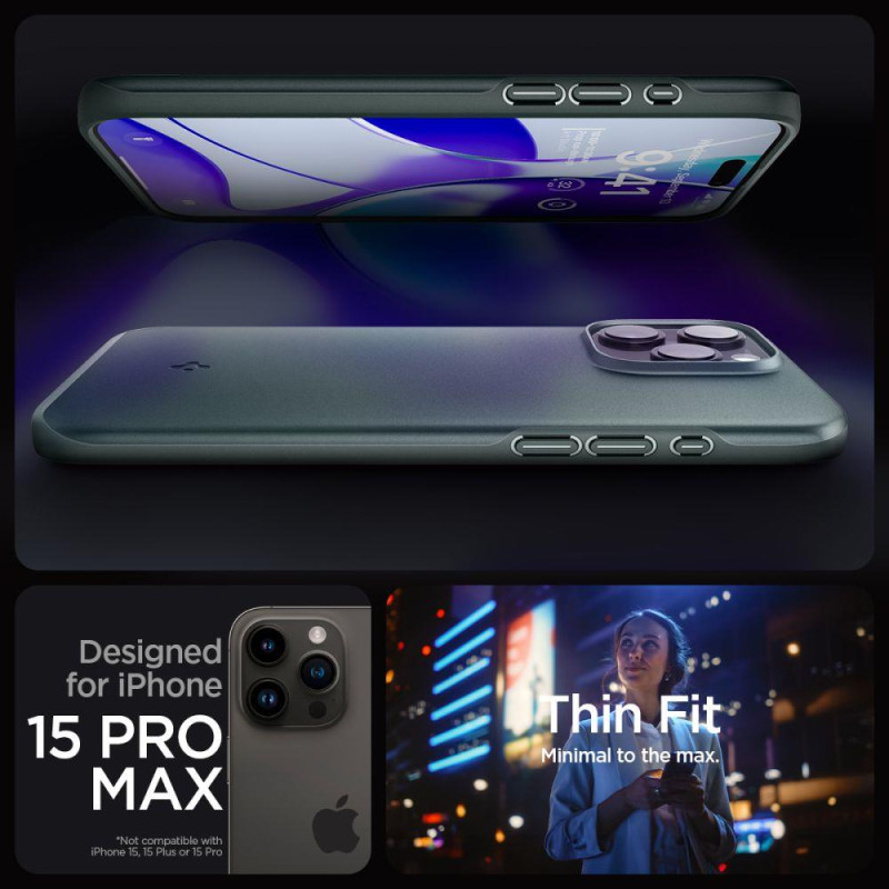 Apsauginis dėklas iPhone 15 Pro Max Thin Fit žalias