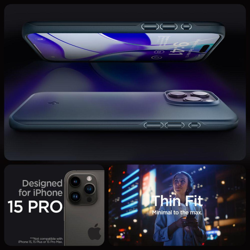 Apsauginis dėklas iPhone 15 Pro Thin Fit, tamsiai mėlynas