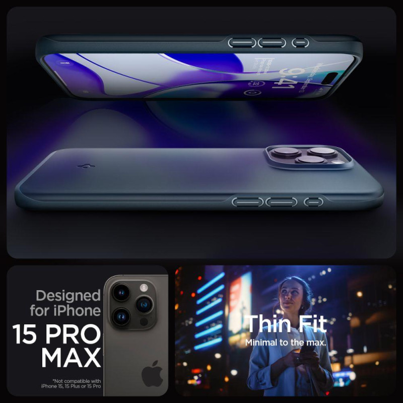 Apsauginis dėklas iPhone 15 Pro Max Thin Fit, juodas metalas