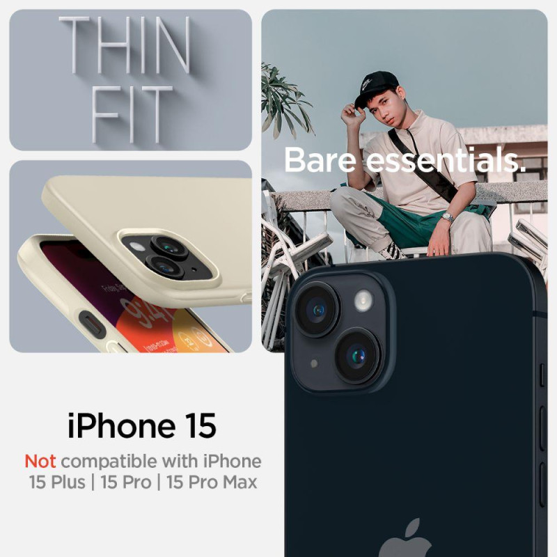 Apsauginis dėklas iPhone 15 Thin Fit, smėlio spalvos