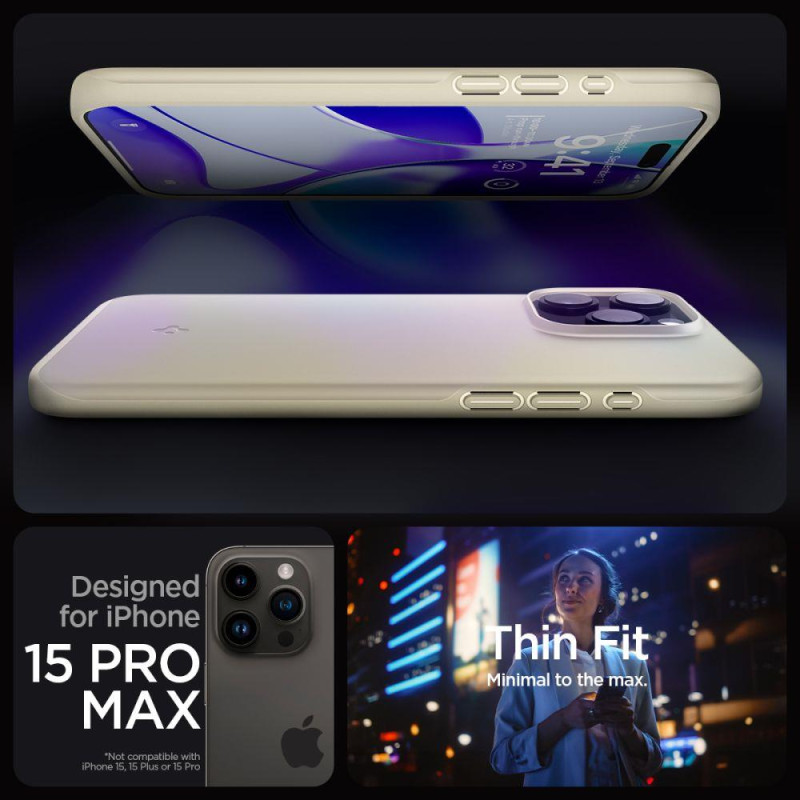 Apsauginis dėklas iPhone 15 Pro Max Thin Fit smėlio spalvos