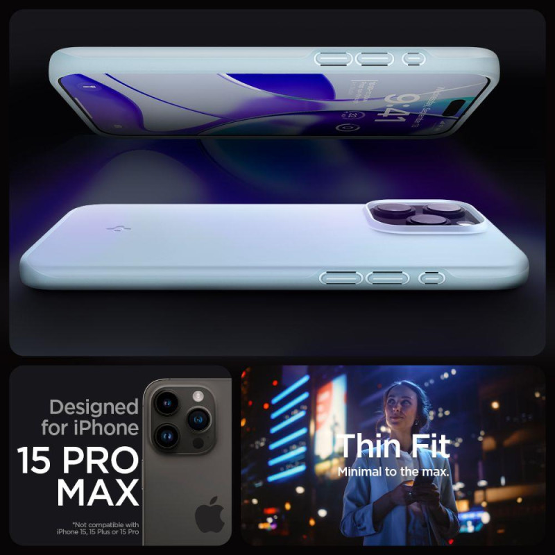 Apsauginis dėklas iPhone 15 Pro Max Thin Fit šviesiai mėlynas