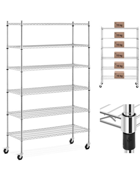 Ažūrinės vielos laikymo lentynos ant ratukų 6 lentynos iki 90 kg 120x45x189 cm Ažūrinės vielos laikymo lentynos ant ratukų 6 lentynos iki 90 kg 120x45x189 cm