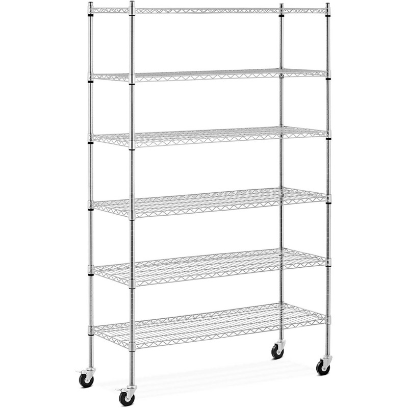 Ažūrinės vielos laikymo lentynos ant ratukų 6 lentynos iki 90 kg 120x45x189 cm