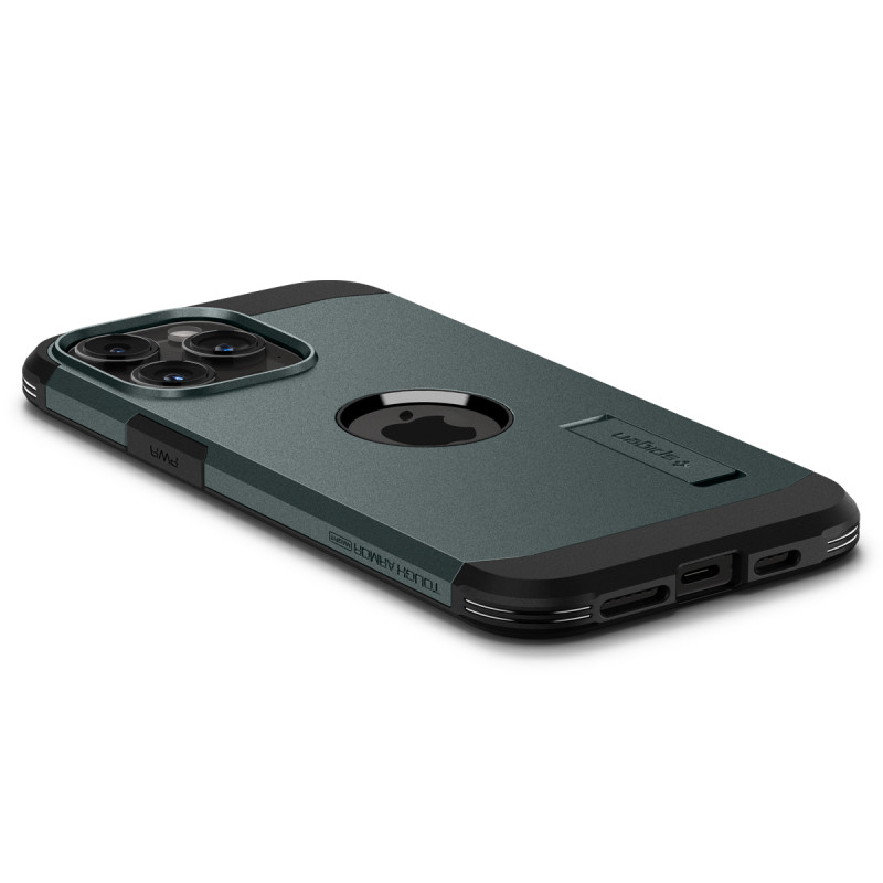 Tvirtas Armor MagSafe dėklas su stovu iPhone 15 Pro Max, žalias