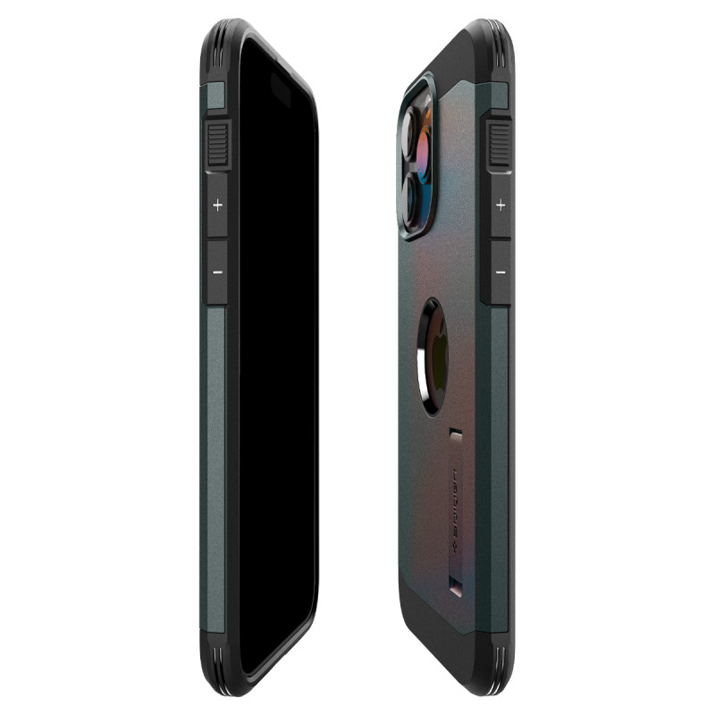 Tvirtas Armor MagSafe dėklas su stovu iPhone 15 Pro Max, žalias