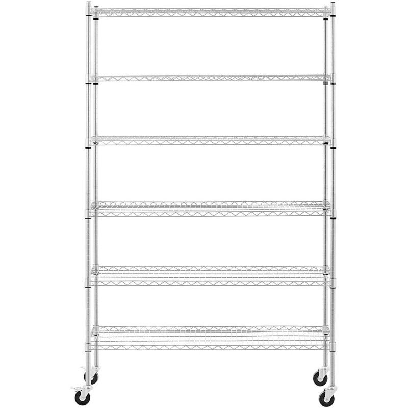 Ažūrinės vielos laikymo lentynos ant ratukų 6 lentynos iki 90 kg 120x45x189 cm